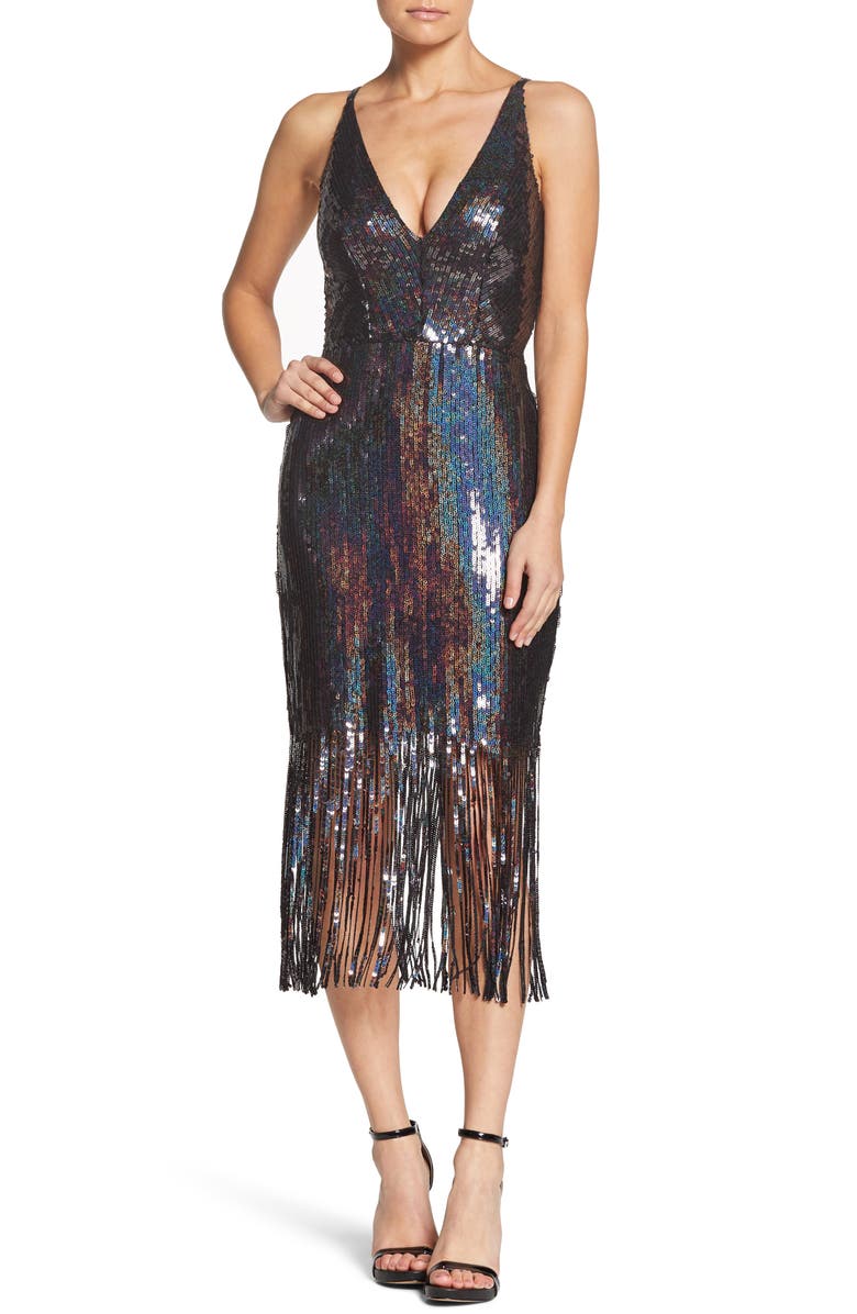 Dress the Population Frankie Plunge Midi Dress, Main, color, 