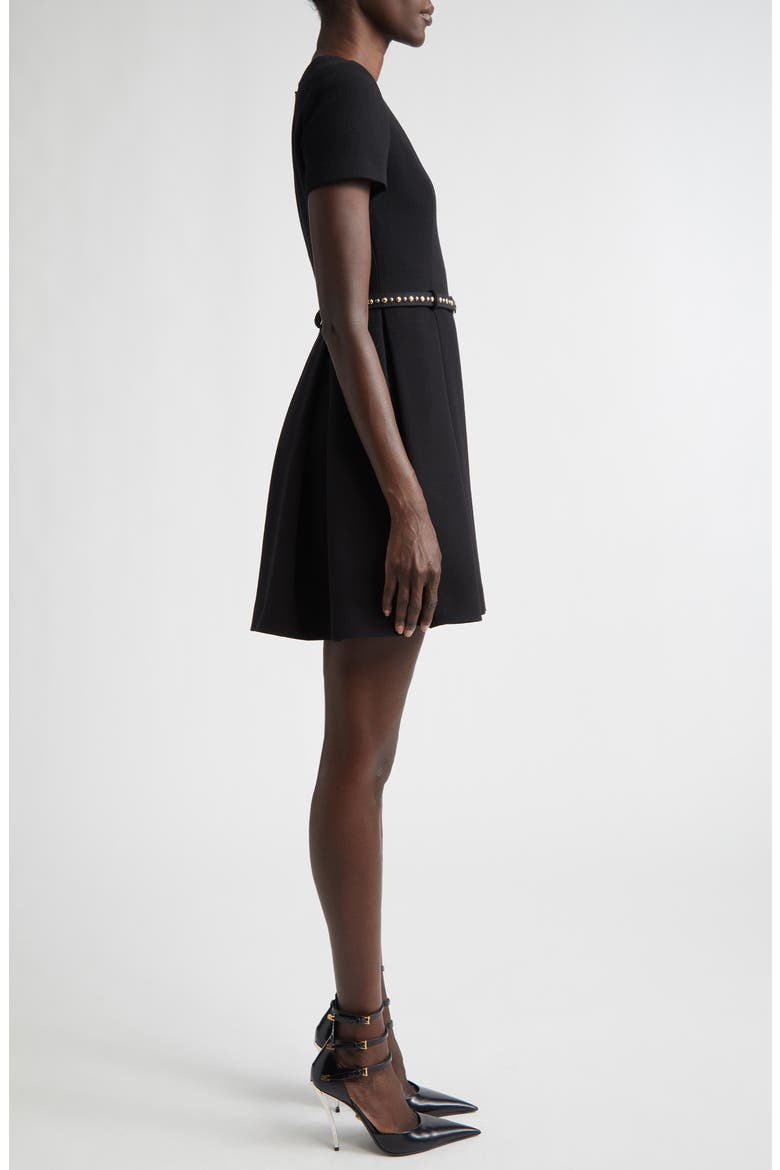 Medusa '95 Belted Double Face Virgin Wool Crepe Fit & Flare Dress, Alternate, color, BLACK