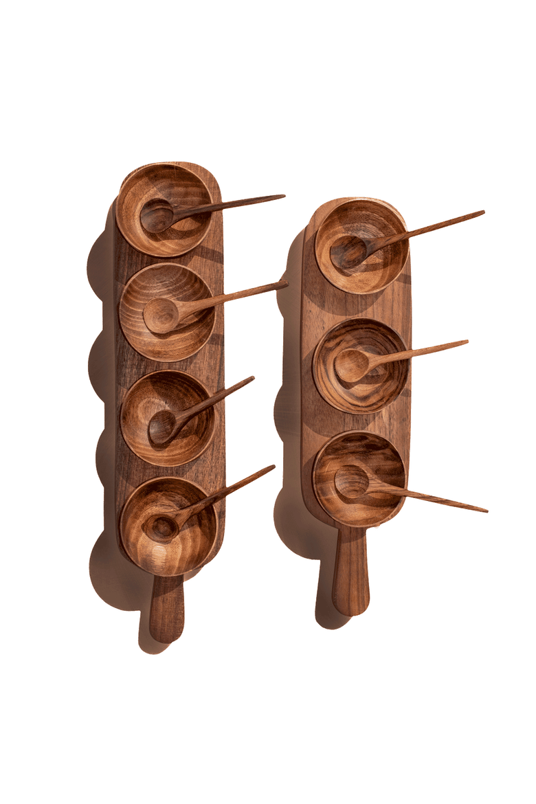 Four Condiment Serving Set Tray, Alternate, color, Brown