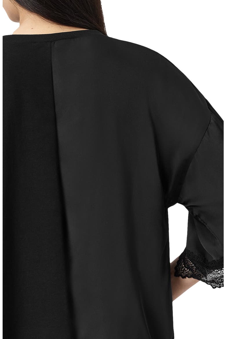 Lenny Oversize Lace Trim Cotton T-Shirt, Alternate, color, BLACK