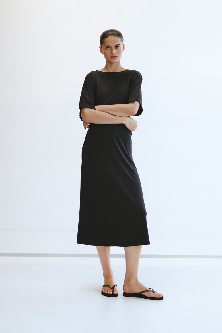 Draped T-shirt Dress, Alternate, color, Dark brown