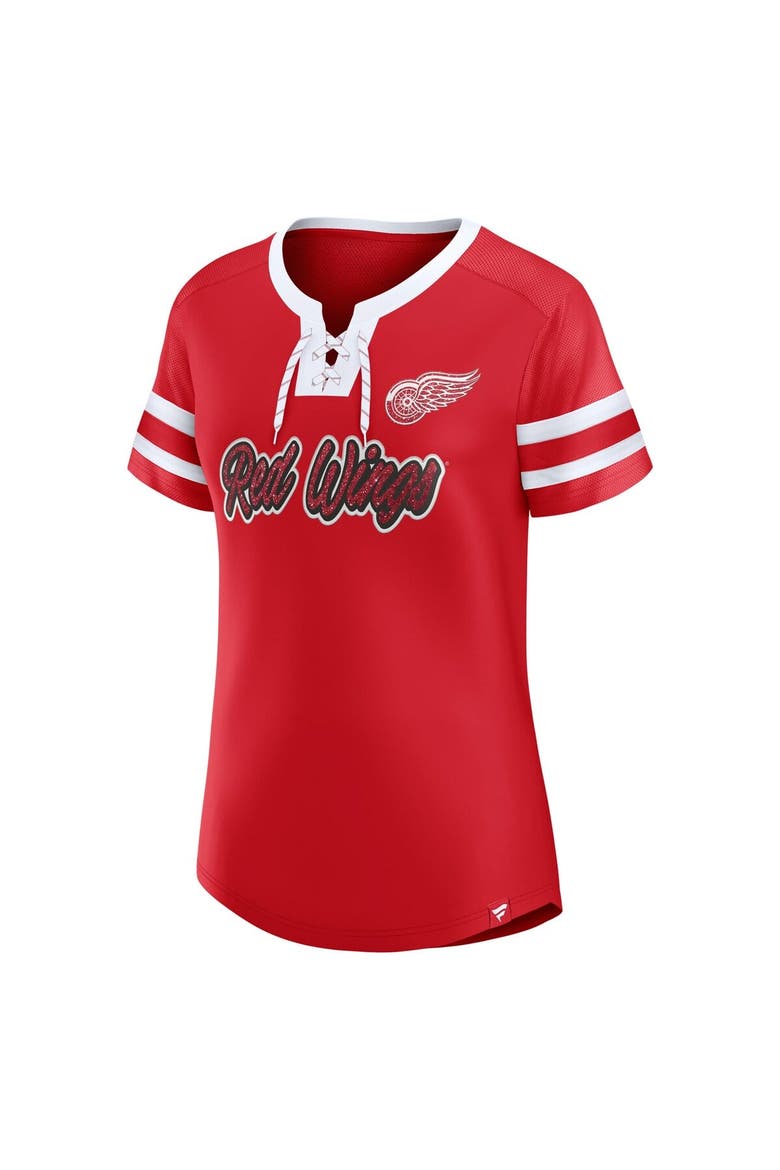 Women's Fanatics Red Detroit Red Wings Iconic Athena Lace-Up T-Shirt, Alternate, color, Red