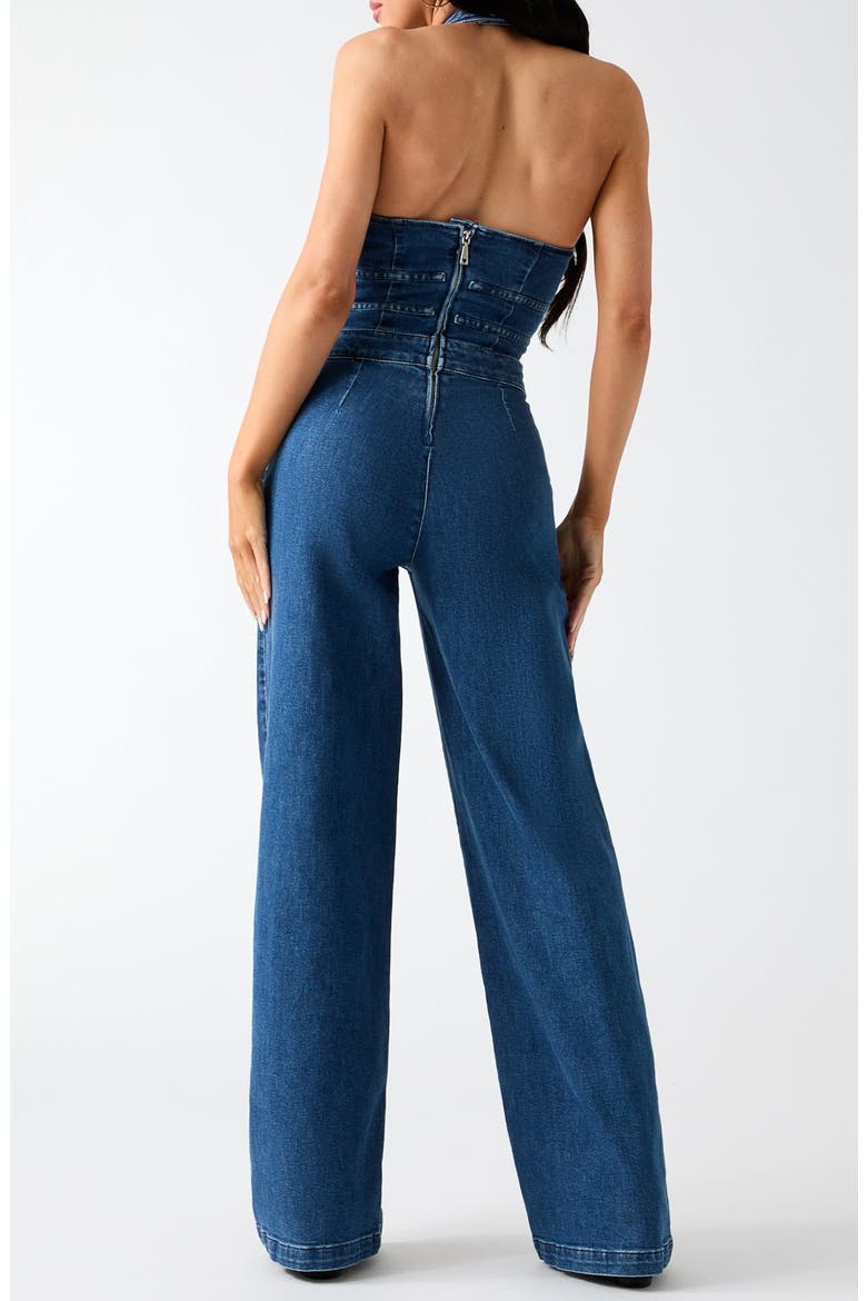 Val Halter Denim Jumpsuit, Alternate, color, BLUE