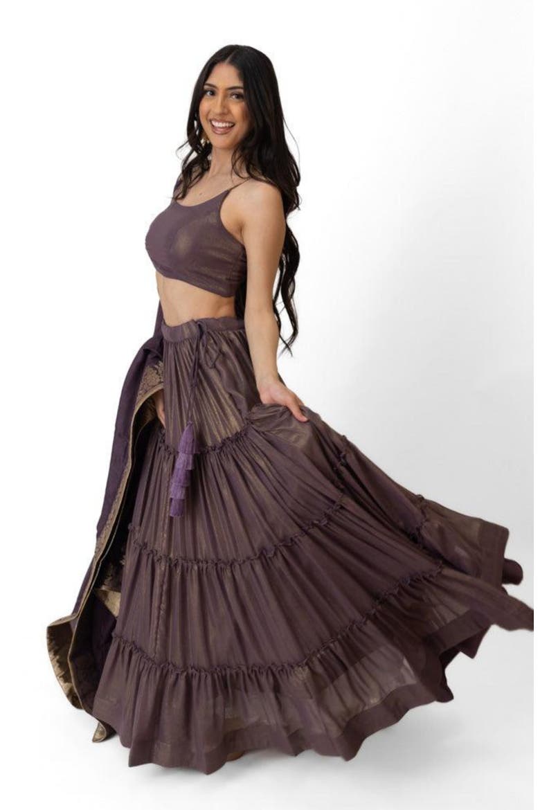 Gaia Tiered Lehenga Choli Set, Alternate, color, Brownish Purple