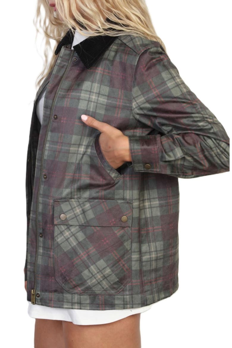 Waxed Coated Plaid Barn Jacket, Alternate, color, OLIVE PLAID