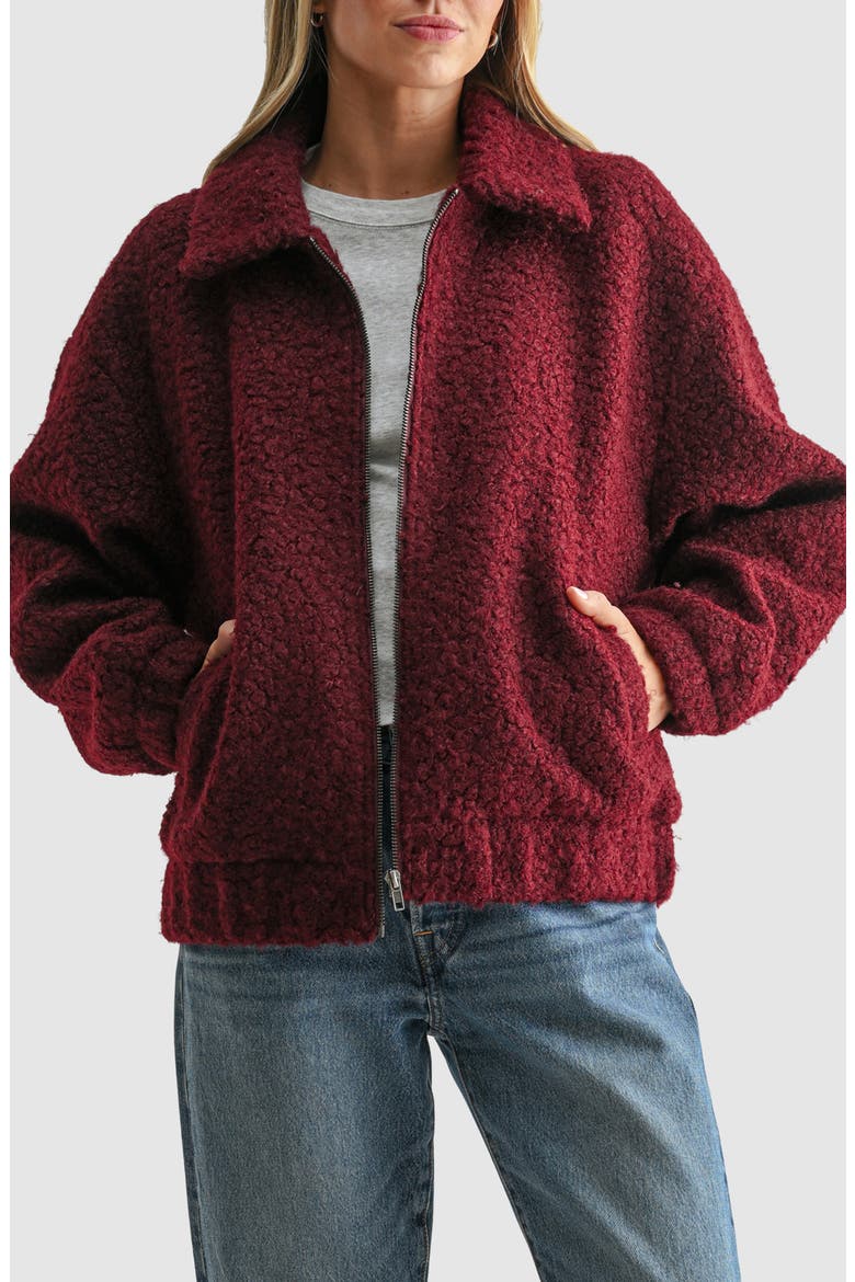 Zip Faux Shearling Jacket, Main, color, WINE