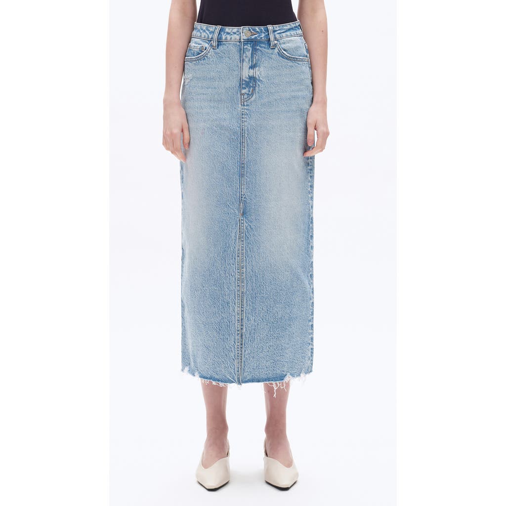 Bayeas Raw Hem Denim Midi Skirt In Blue