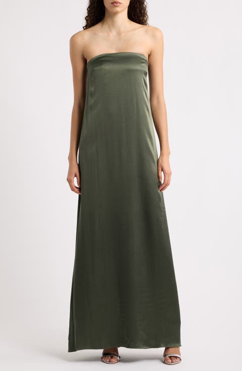 La Lune Strapless Satin Column Gown
