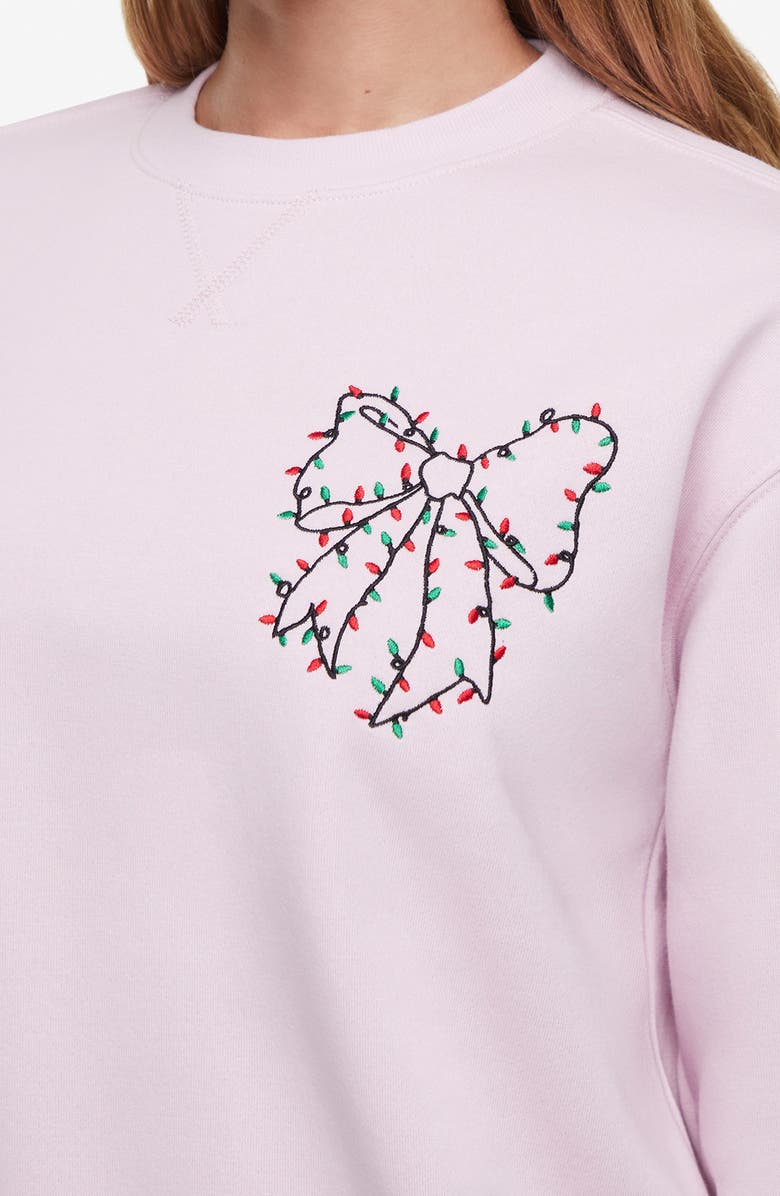 Wildfox Charlie Christmas Bow Sweatshirt, Alternate, color, Lilac Snow