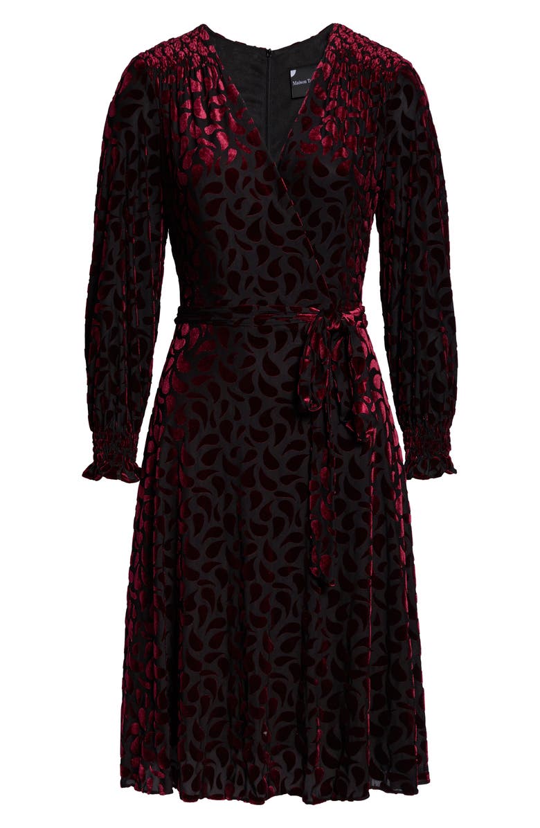 Maison Tara Velvet Burnout Long Sleeve Faux Wrap Dress, Alternate, color, 