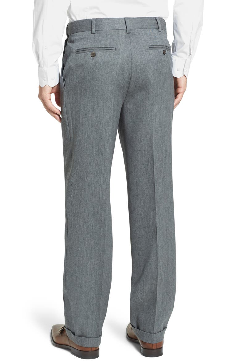 Self Sizer Waist Pleated Classic Fit Wool Gabardine Dress Pants, Alternate, color, MEDIUM GREY