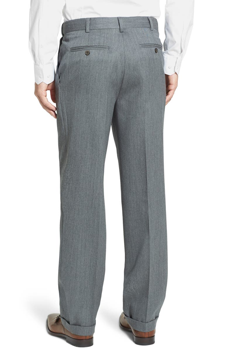 Berle Self Sizer Waist Pleated Classic Fit Wool Gabardine Dress Pants, Alternate, color, Medium Grey