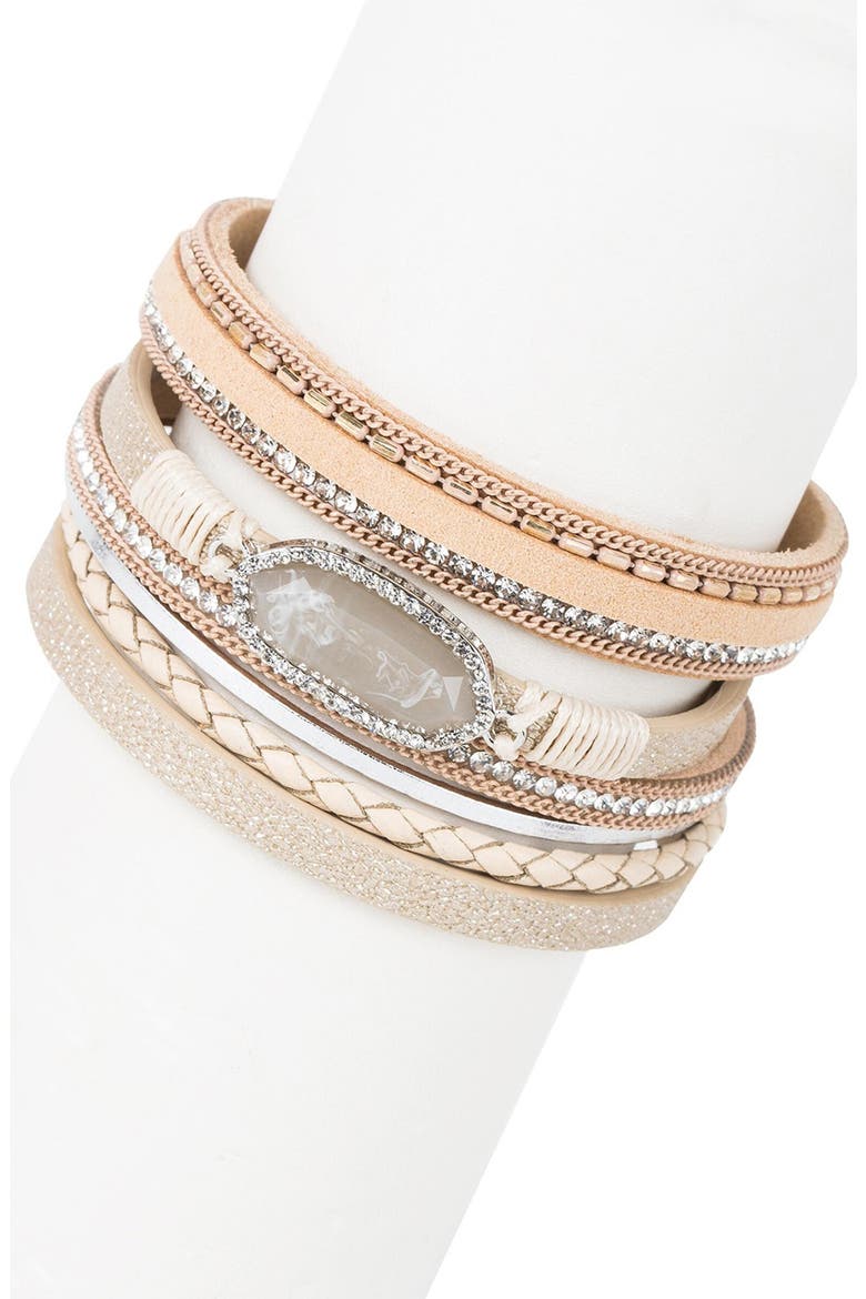 Dazzling Resin Stone Leather Bracelet, Alternate, color, GOLD