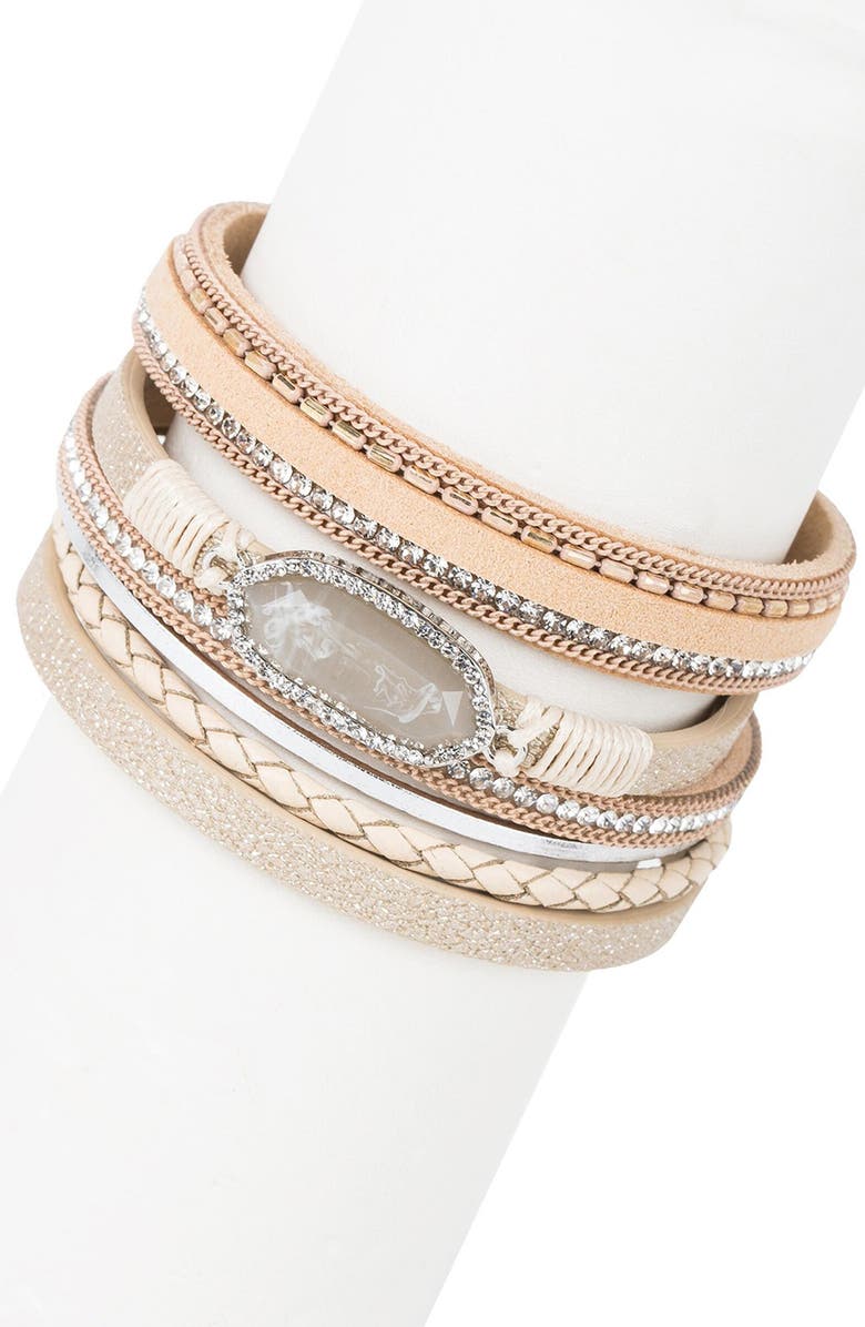 SAACHI Dazzling Resin Stone Leather Bracelet, Alternate, color, 