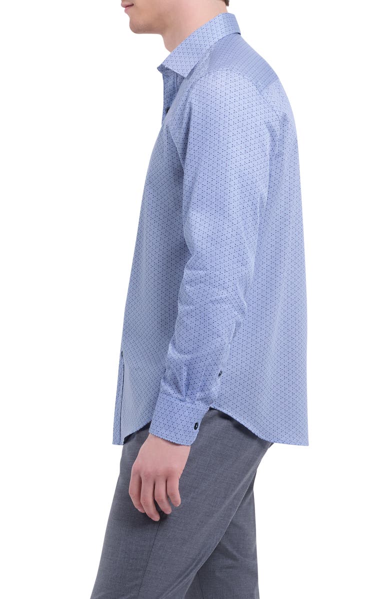Bugatchi Axel Trim Fit Geo Print Cotton Button-Up Shirt, Alternate, color, Air Blue