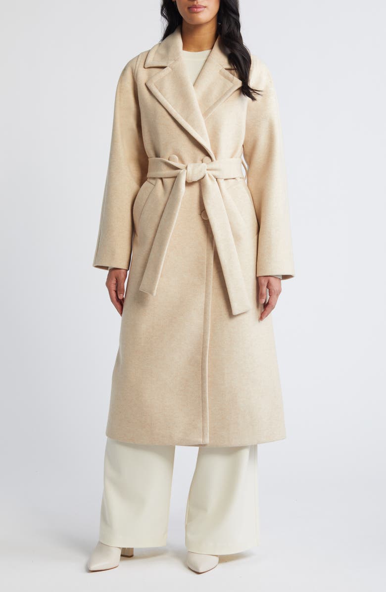 Bernardo Double Breasted Belted Coat, Main, color, Oatmeal
