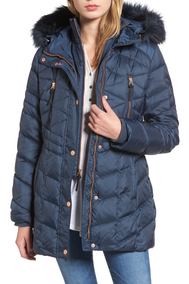 Marley 30 Coat with Detachable Faux Fur, Main, color, BLUE STEEL
