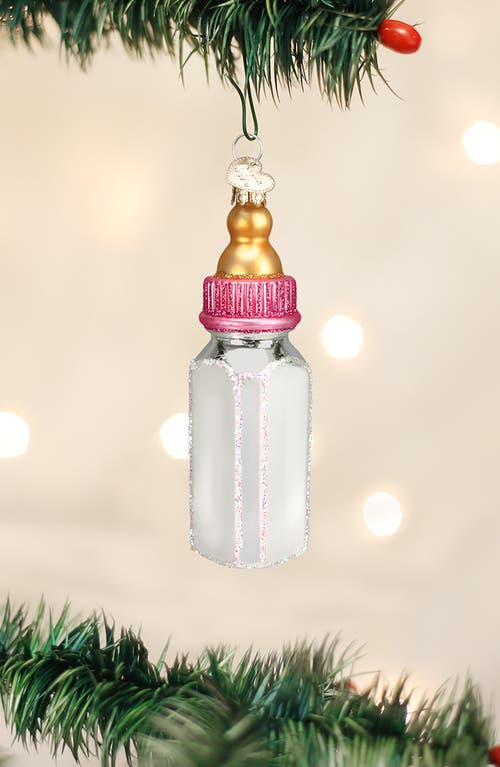 Old World Christmas Baby Bottle Glass Ornament In Pink