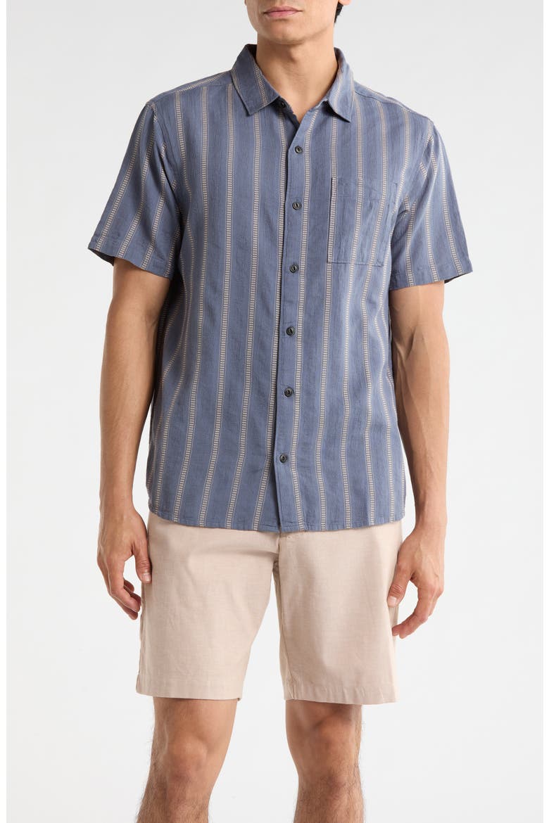 Crosswinds Short Sleeve Cotton Blend Dobby Button-Up Shirt, Main, color, NEPTUNE