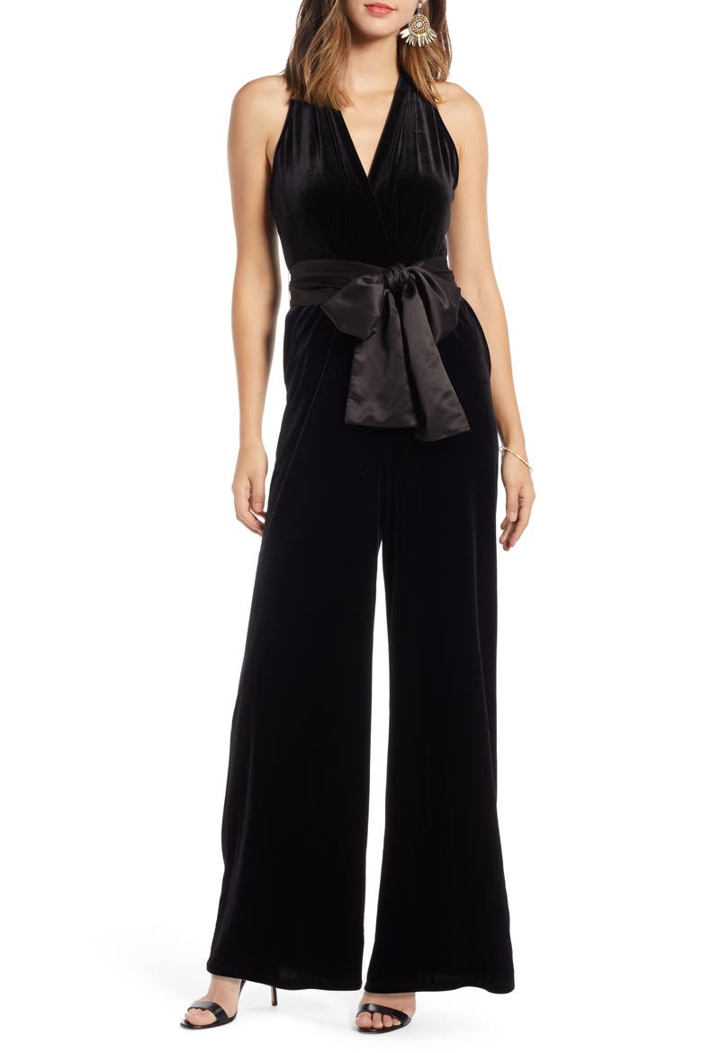 Velvet Jumpsuit, Main, color, BLACK
