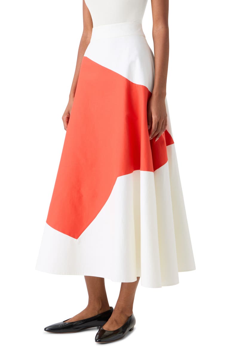 Akris Polygon Patch Poplin Midi Skirt, Alternate, color, Ecru Vermillion