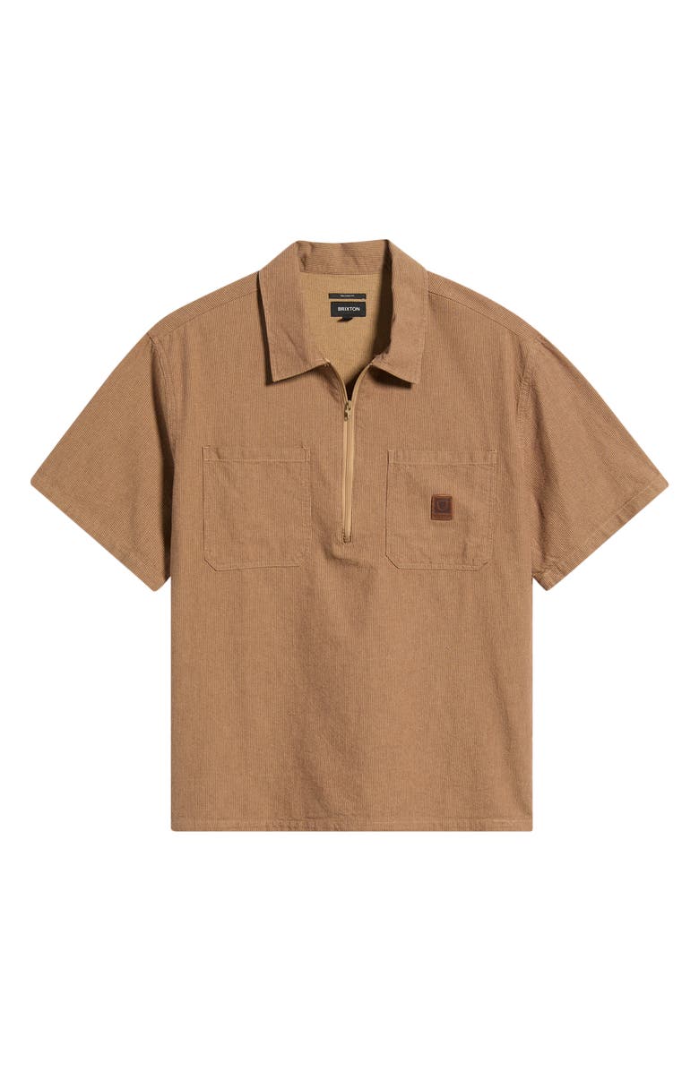 Brixton Brakeman Striped Half Zip Shirt, Alternate, color, Brown/ Tan Stripe