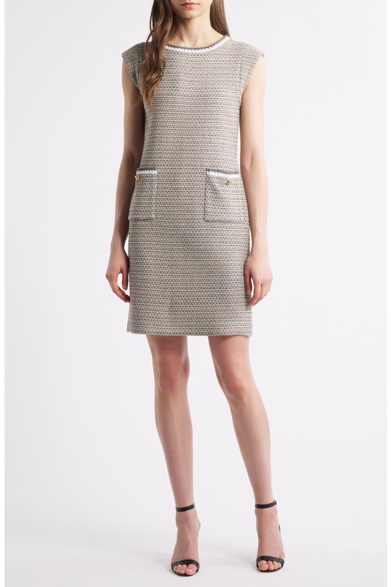 x Tanya Foster Knit Tweed Sheath Dress, Main, color, LIMESTONE/ WHITE/ BLACK