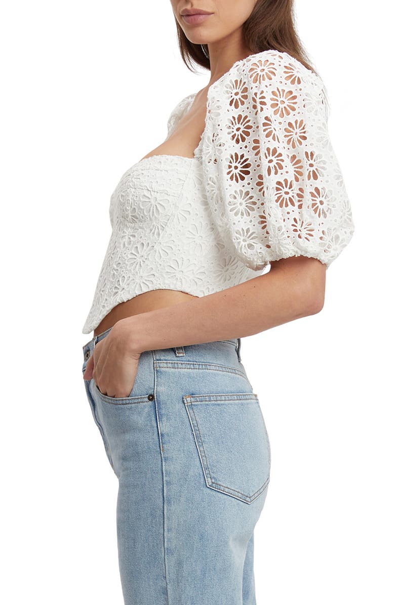 Bardot Daisy Floral Eyelet Corset Crop Top, Alternate, color, 