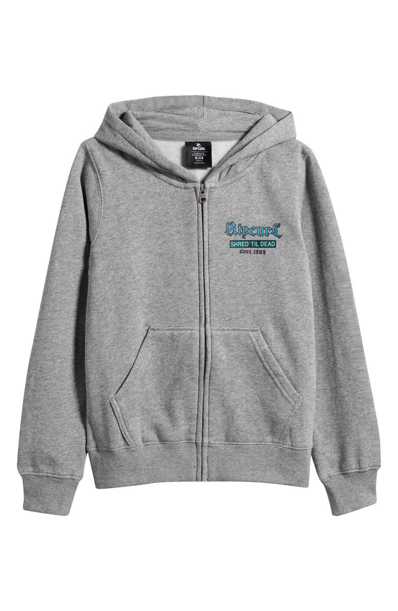 Rip Curl Kids
Shred Until Dead Graphic Zip-Up Hoodie, Main, color, Grey Marle