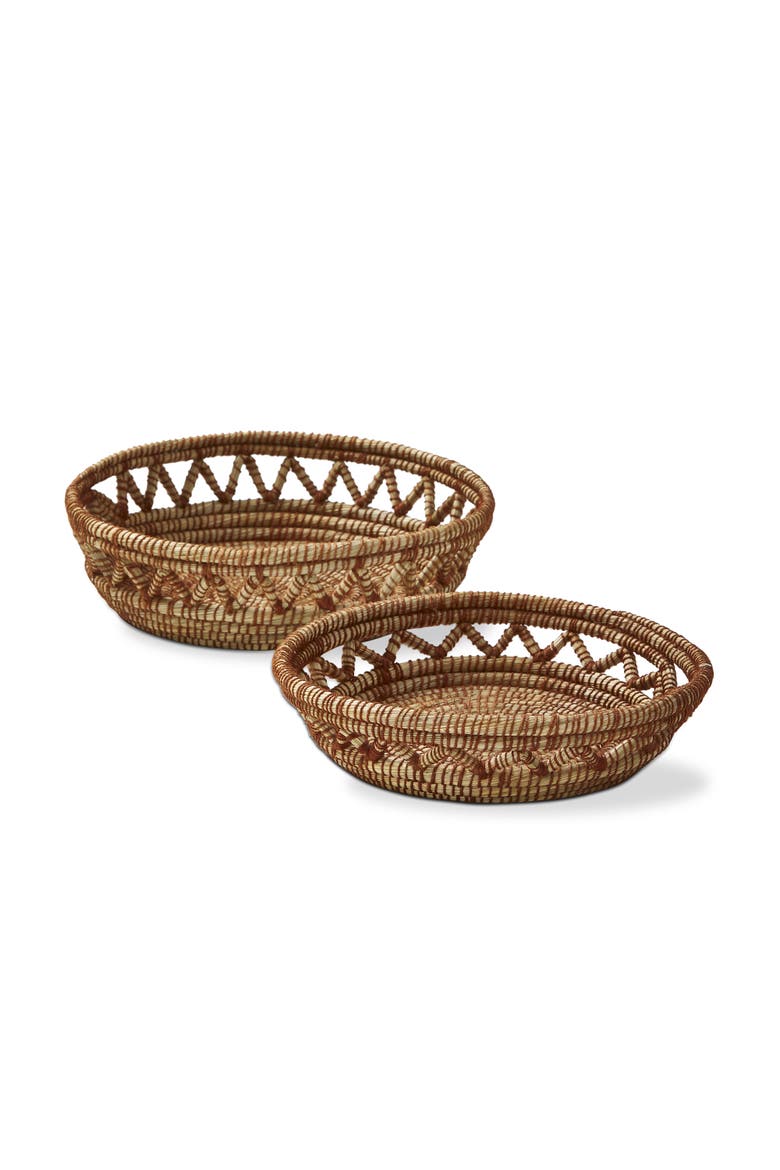 Open Weave Decorative Tray Baskets Set of 2 Brown Multi, Main, color, Brown