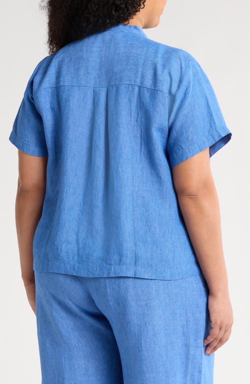 Eileen Fisher Organic Linen Button-up Shirt In Blue