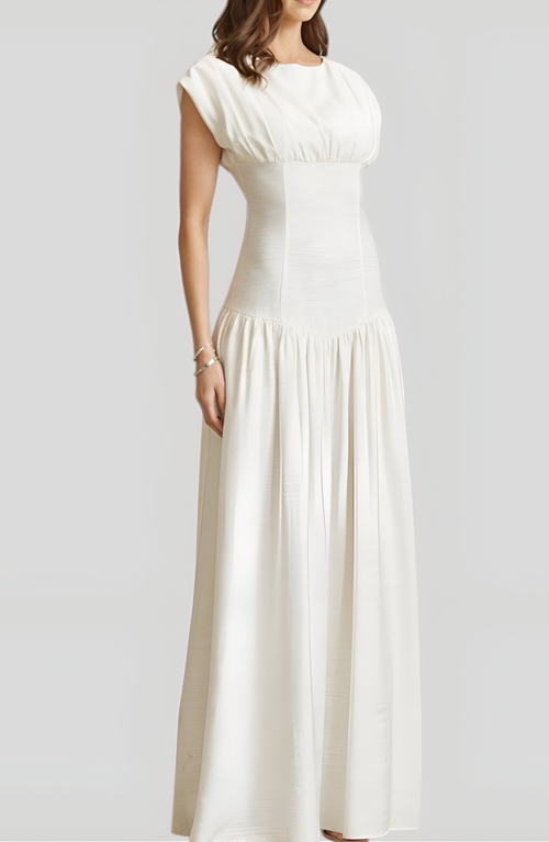 Modenaire Cap-sleeve Maxi Dress With Lace-up Back In White