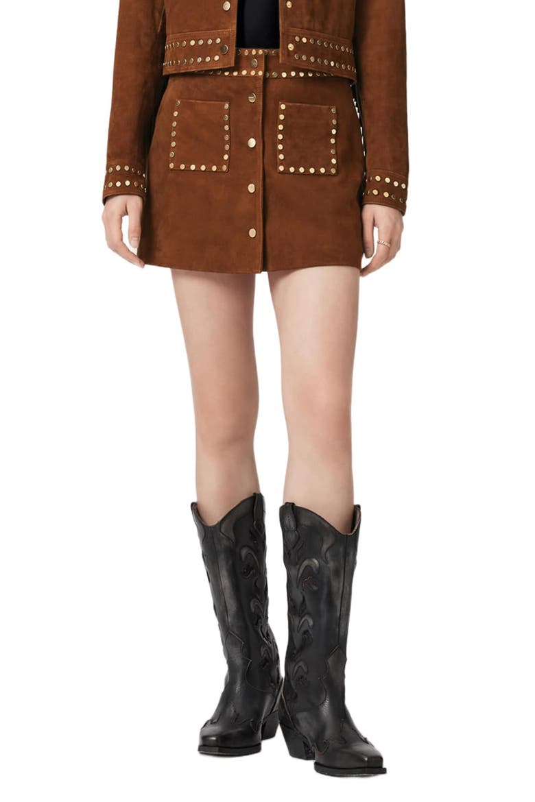 Alice Leather Miniskirt, Main, color, COGNAC BROWN