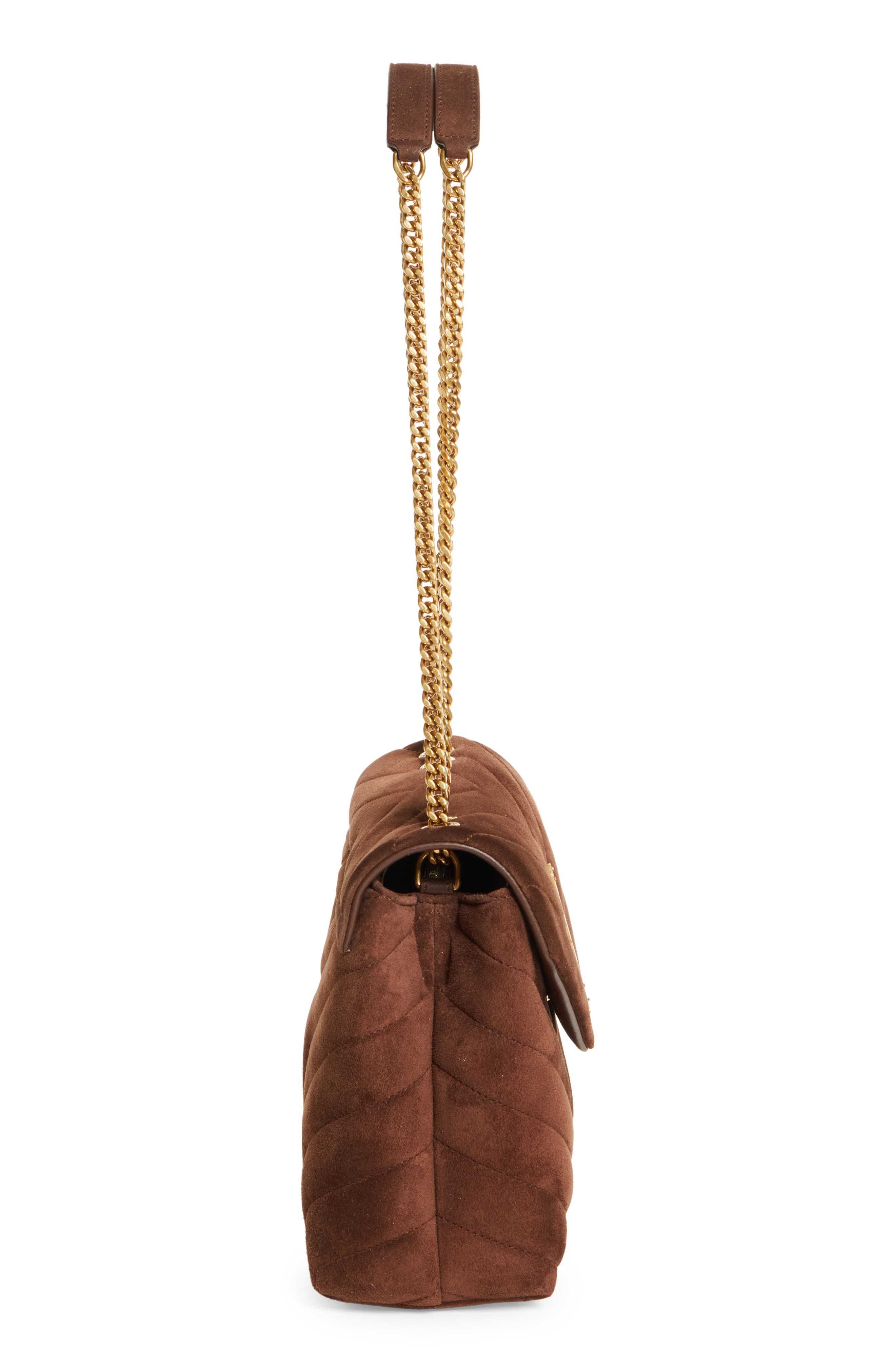 Saint Laurent Small Lou Suede Crossbody Bag, Alternate, color, Brown Coffee