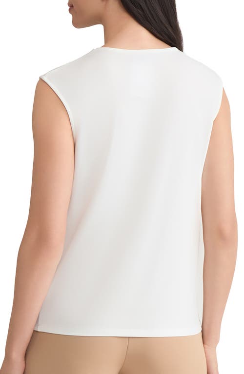 Kasper Metal Accent Gathered Neck Crepe Knit Top In White