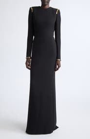 TOM FORD Chainmail Trim Long Sleeve Silk Evening Dress