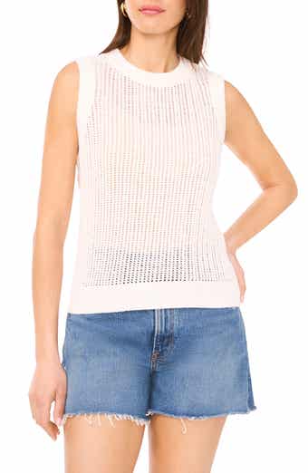 Vince Camuto Drop Needle Cotton Blend Sleeveless Sweater
