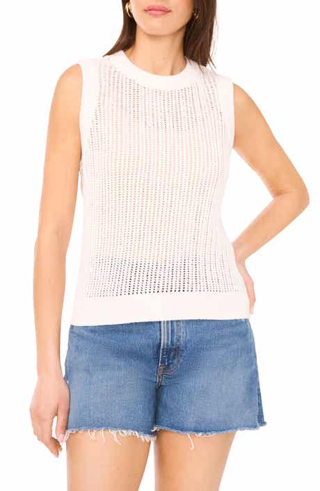 Vince Camuto Drop Needle Cotton Blend Sleeveless Sweater