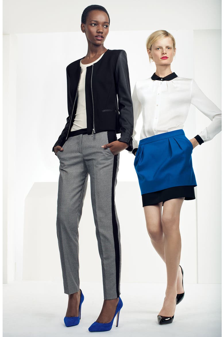 Colorblock Houndstooth Ankle Pants, Alternate, color, RICH BLACK