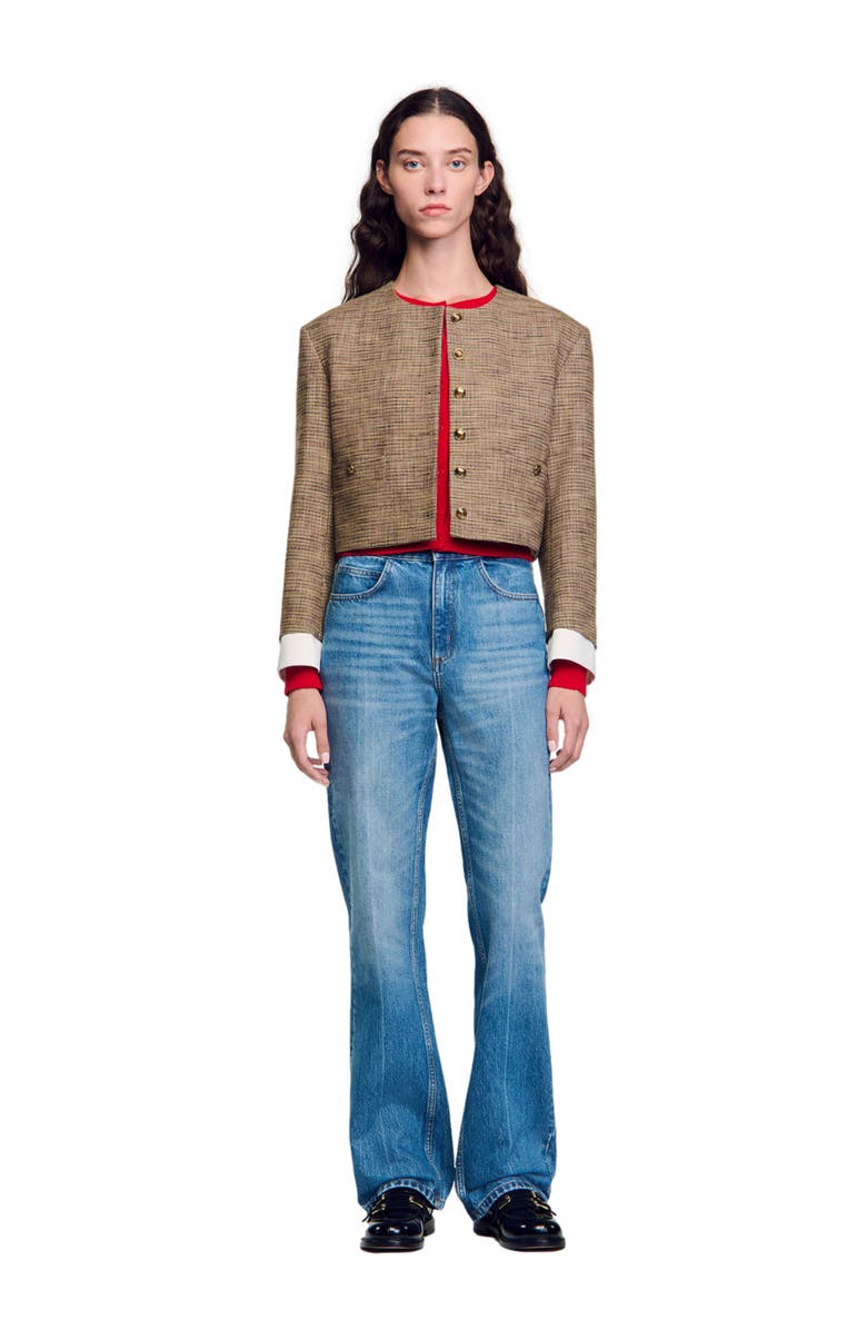 SANDRO Short micro houndstooth jacket, Alternate, color, 