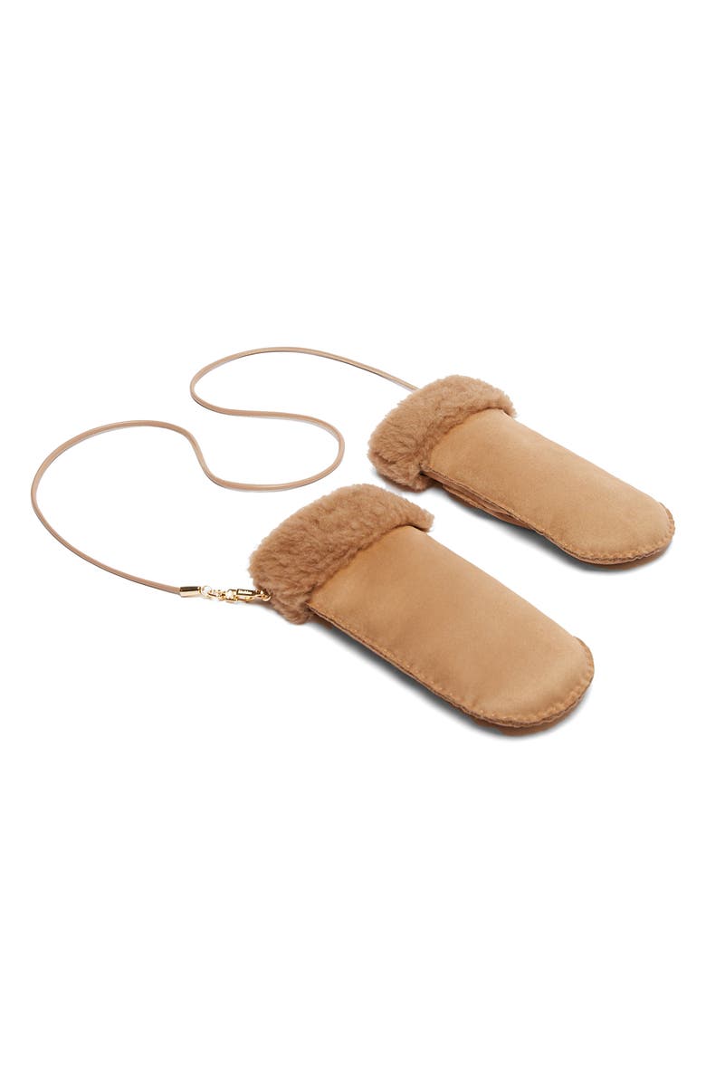 Max Mara Sand Faux Fur Lined Mittens, Alternate, color, Camel