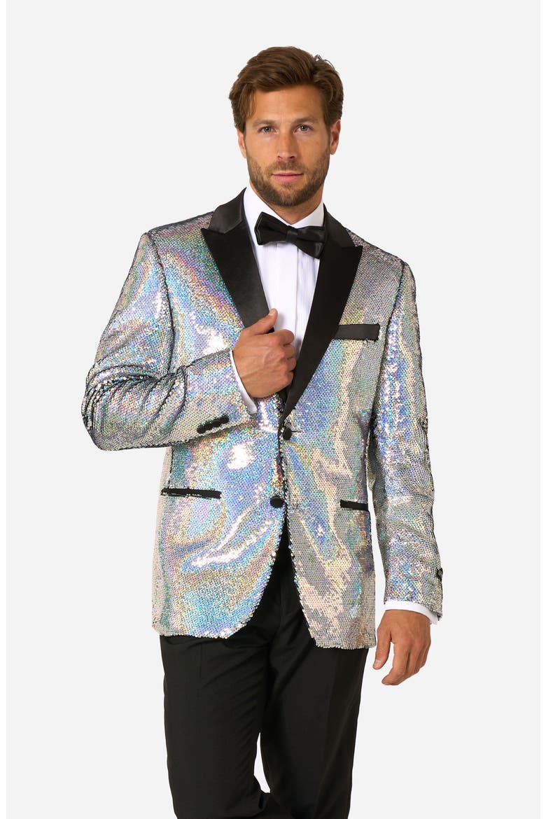 Holographic Sequins Dinner Jacket, Alternate, color, SILVER