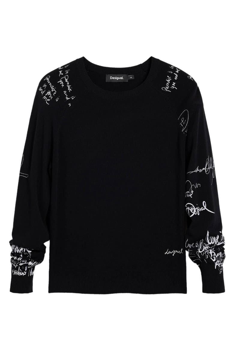 Fine Gauge Graphic Sweater, Alternate, color, BLACK