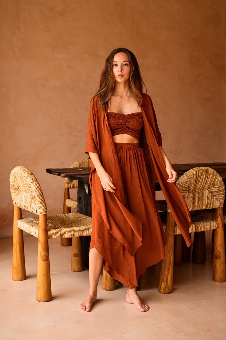 Kaia Flowy Wrap Duster, Alternate, color, Orange