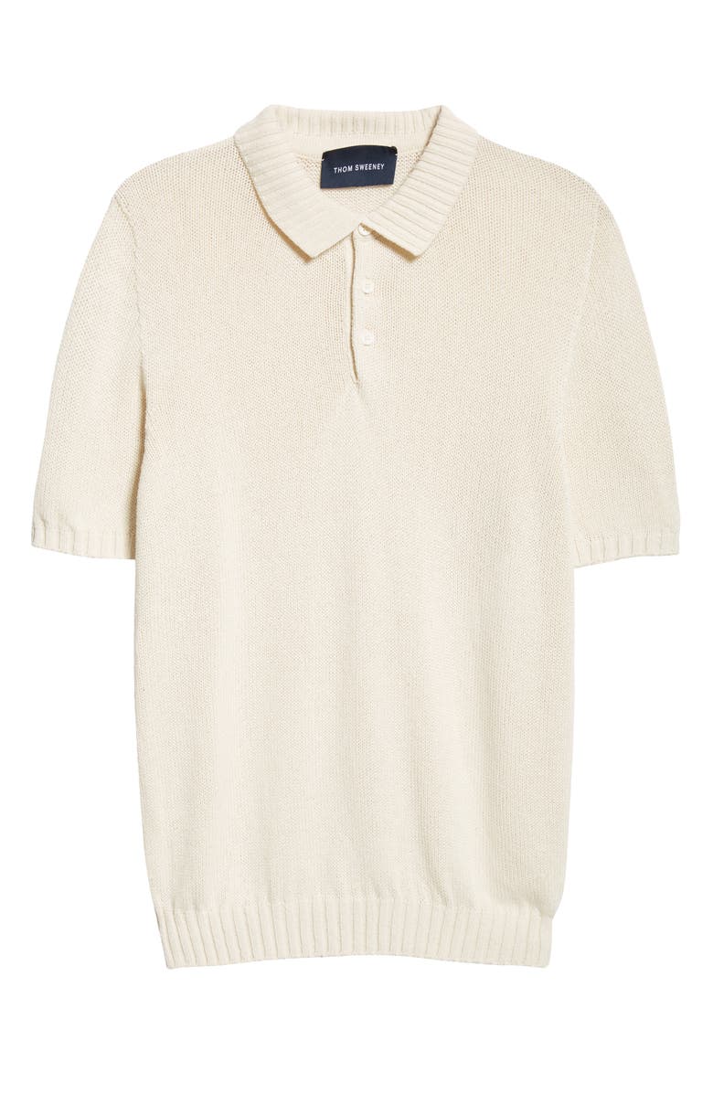 Thom Sweeney Bourette Silk Polo Sweater, Alternate, color, Off White