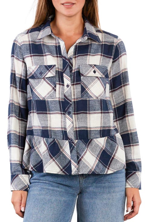 Ryan Plaid Ruffle Peplum Button-Up Shirt