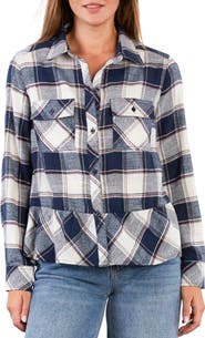 Billy T Ryan Plaid Ruffle Peplum Button-Up Shirt