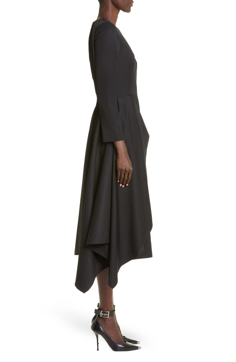McQueen Drape Detail Long Sleeve Wool Midi Dress, Alternate, color, 