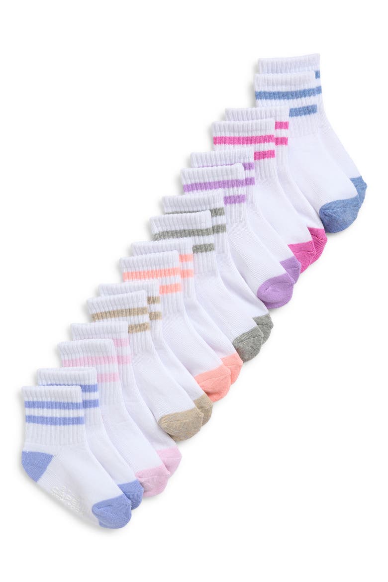 Kids' Sporty Stripes Assorted 8-Pack Rib Crew Socks, Main, color, WHITE MULTI