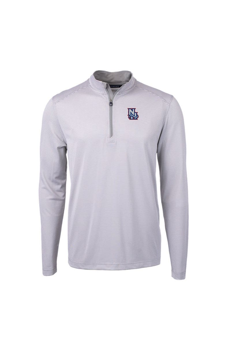 Cutter & Buck Men's Cutter & Buck Gray New Hampshire Fisher Cats Big & Tall Virtue Eco Pique Micro Stripe Recycled Quarter-Zip Pullover, Alternate, color,